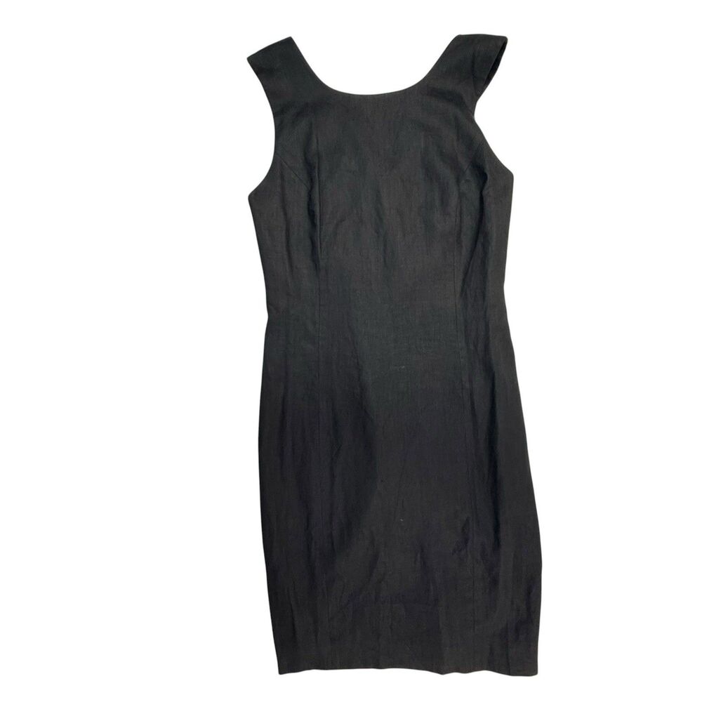 Ann Taylor Linen Sleeveless Dress Women 6 Black Vintage Hong Kong Strappy Back